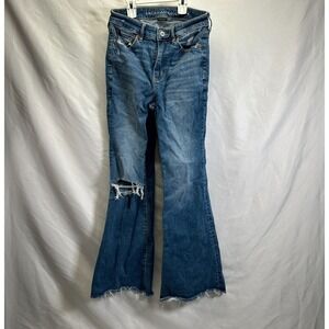 American Eagle Super High Rise Stretch Flare Denim Distressed Size 2 SHORT 26x27